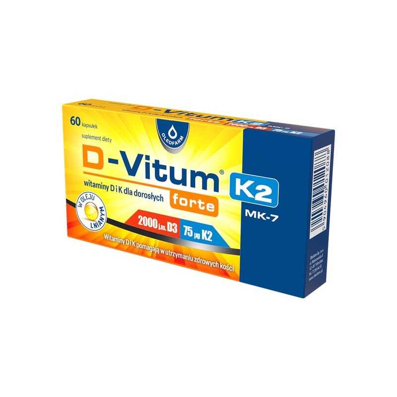 Vitamin D3 2000 IJ i K2 MK-7 D-Vitum Forte Oleofarm (60 kapsula)