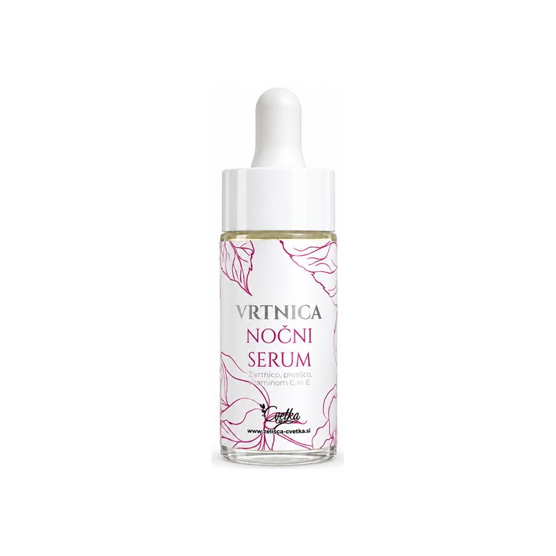 Pomlađujući noćni serum za lice s ružom Cvetka (15 ml)